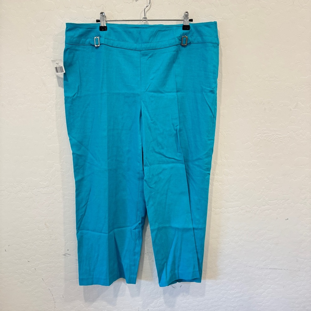 NWT Versailles Linen Blend Blue Pants Size 16 Cropped Old Money Lagenlook Summer
